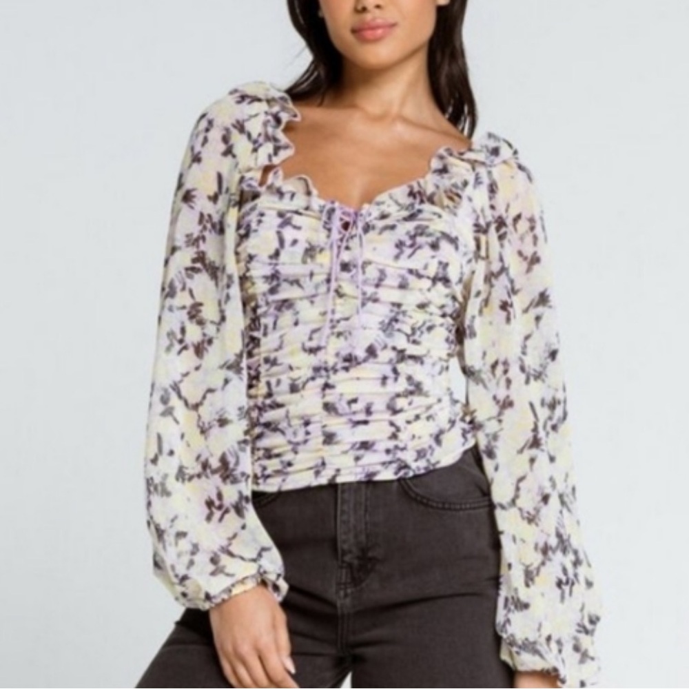 Free People Mabel Lilac Floral Blouse SZ M